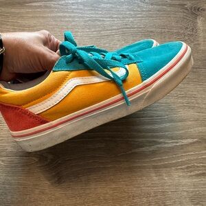 Vans Teal, Yellow, and Red Sneakers